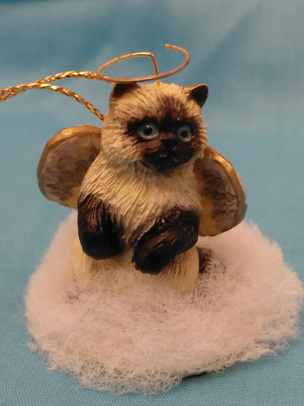 Source Unknown Siamese Cat Angel Ornament in Cream, Brown and Gold